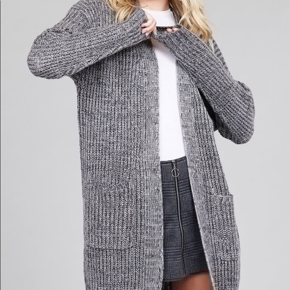 Grey Open Front Sweater Cardigan - Picture 3 of 4